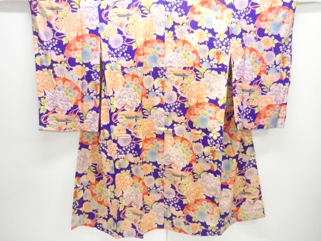 JAPANESE KIMONO / ANTIQUE JUBAN / SILK / FLOWER & FAN PATTERN